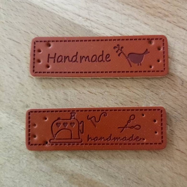 10 X PU Leather Look Labels, Leather Look Handmade Labels, Hand Knitted ...
