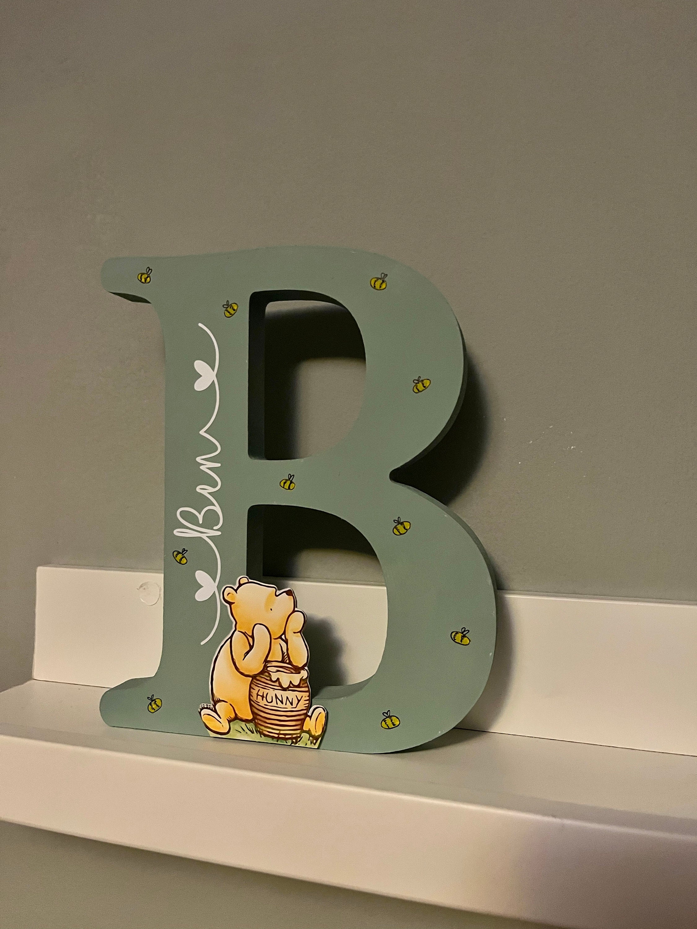 Personalized Wooden Letter, Handmade Wooden Freestanding Winnie the Pooh Letter Name, New Baby Gift Nursery Bedroom Decor Shelfie
