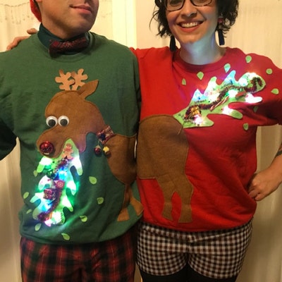 Ugly Christmas Sweater, Couple Sweater, Vomiting Reindeer With Lights ...