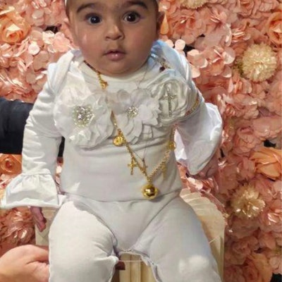 After Christening Outfit, Christening Ruffle Romper & Headband