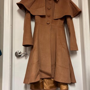 Vintage Style Wool Cape Coat, Brown A-line Midi Outerwear, Custom