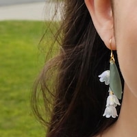 Lily Of The Valley Drop Earrings - Floral Dangle Earrings With Fairy Leaf Design In Stainless Steel
