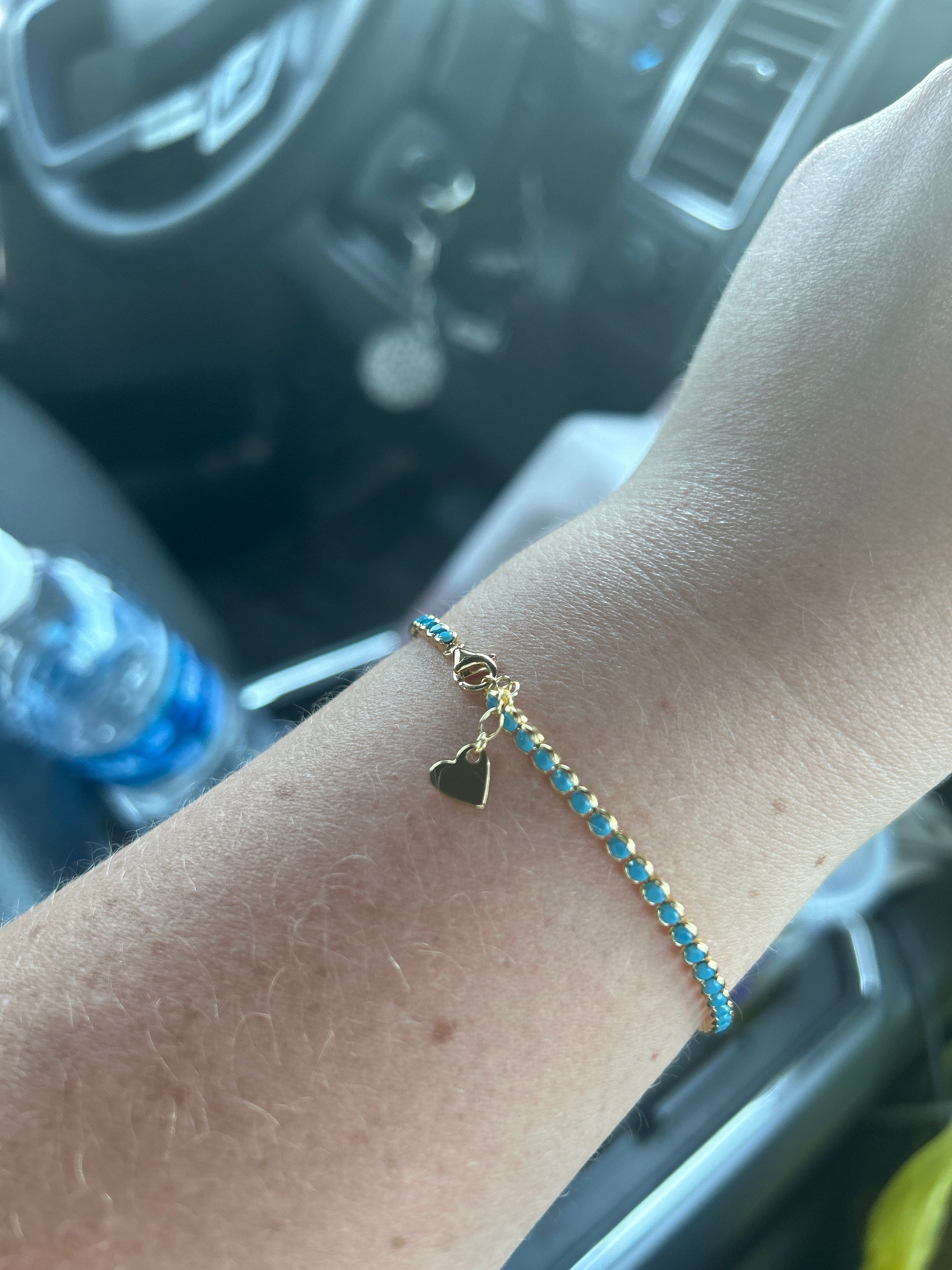 Turquoise Bracelet, Turquoise Tennis Bracelet, Dainty Bracelet, Turquoise Jewelry, Gift for Her, Minimalist Bracelet, Gold Tennis Bracelet