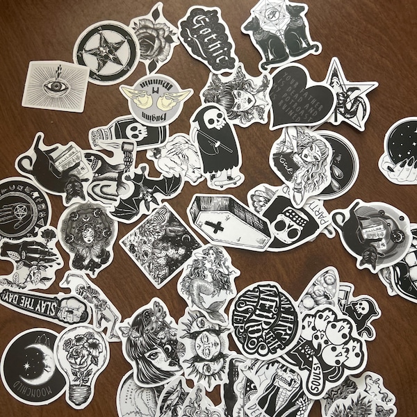 50 Cool Black and White Goth Laptop Stickers Dark Skull Tattoo Decals ...