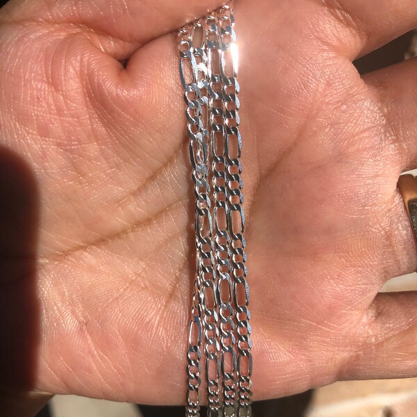 Sterling Silver Figaro Chain Necklace, 925 Sterling Silver Curb Chain For Women/Men, Bead Station Chain, Lobster Clasp