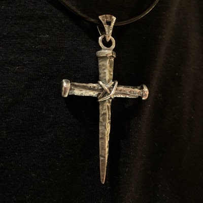 Silver Cross Pendant,hammered Cross,rustic Pendant,three Silver Nail ...