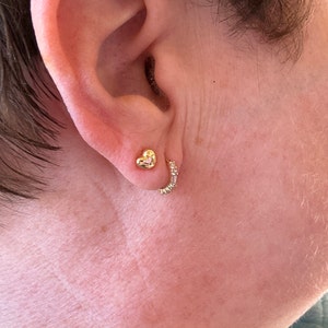 Huge 10K Yellow Real Gold Puffy Heart Bamboo Hoop Earrings 3.5