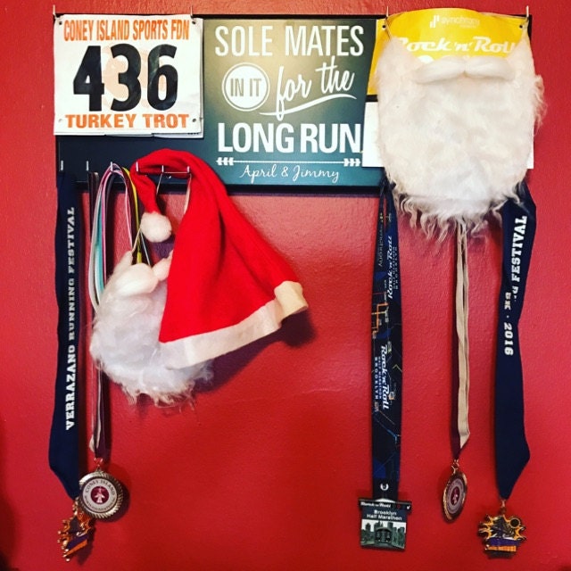 Couples Race Bib Medal Holder - Sole Mates Race MEDAL Bib Display - CUSTOMIZE Name Gift Idea Perfect Couples who Run