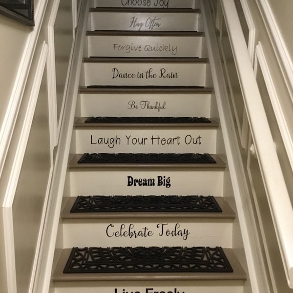 Staircase Riser Quotes Happiness Stair Riser Decals, Stair Decals, Inspirational Stair Decals ...