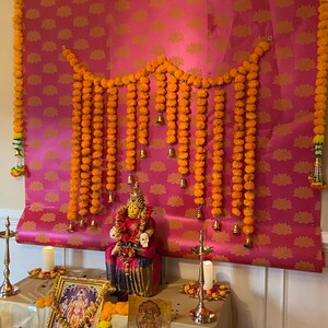 Hot Pink With Gold Lotus Printed Paper Backdrop, Pooja Backdrop