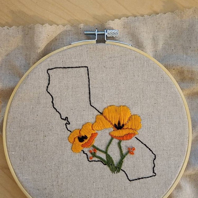 Custom State and Flower DIY Embroidery Kit Beginner - Embroidery Hoop Art -  DIY Craft Kit, California Wall Art, DIY Craft Kit — Handstitched Studio