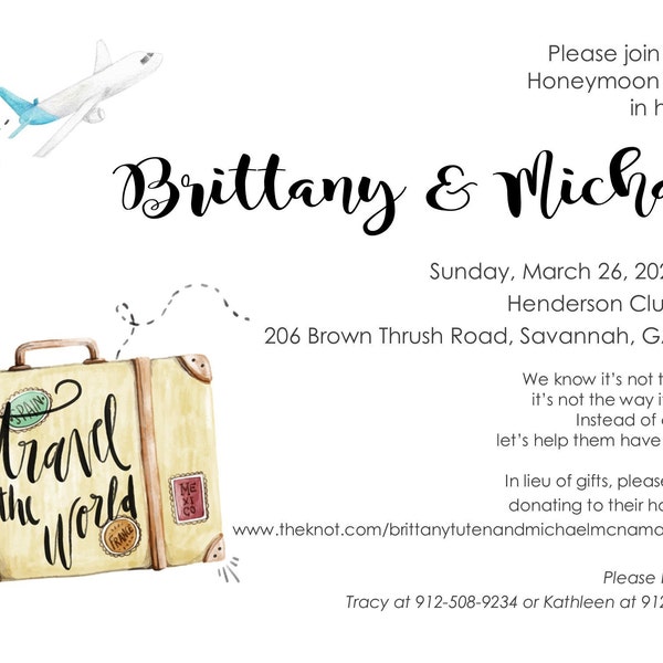 Printable Honeymoon Shower Party Invitations, 5x7, Personalized ...