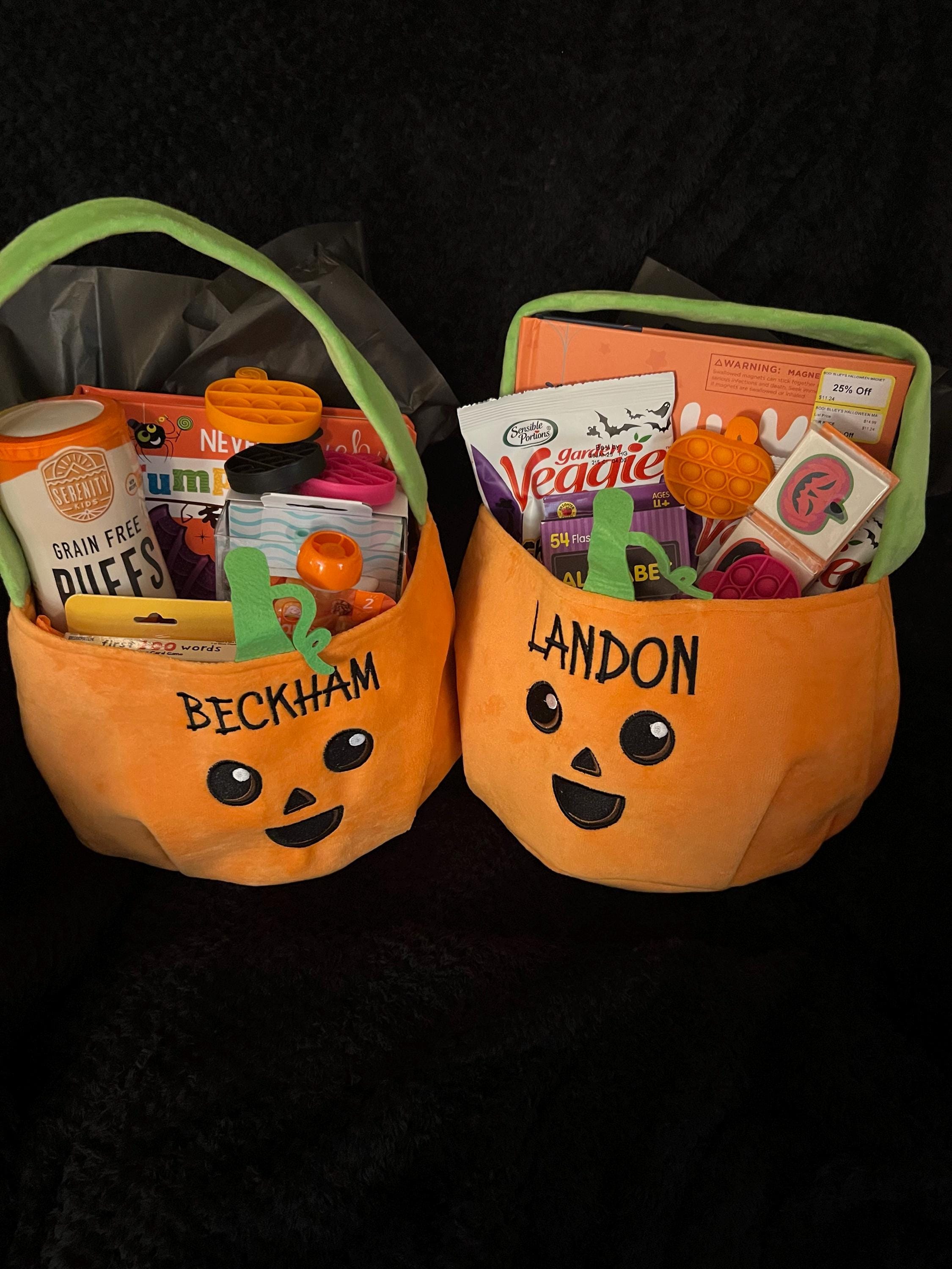 Personalized Halloween Basket | Embroidered Halloween Candy Bag | Trick or Treat Bucket | Custom Halloween Party Decorations