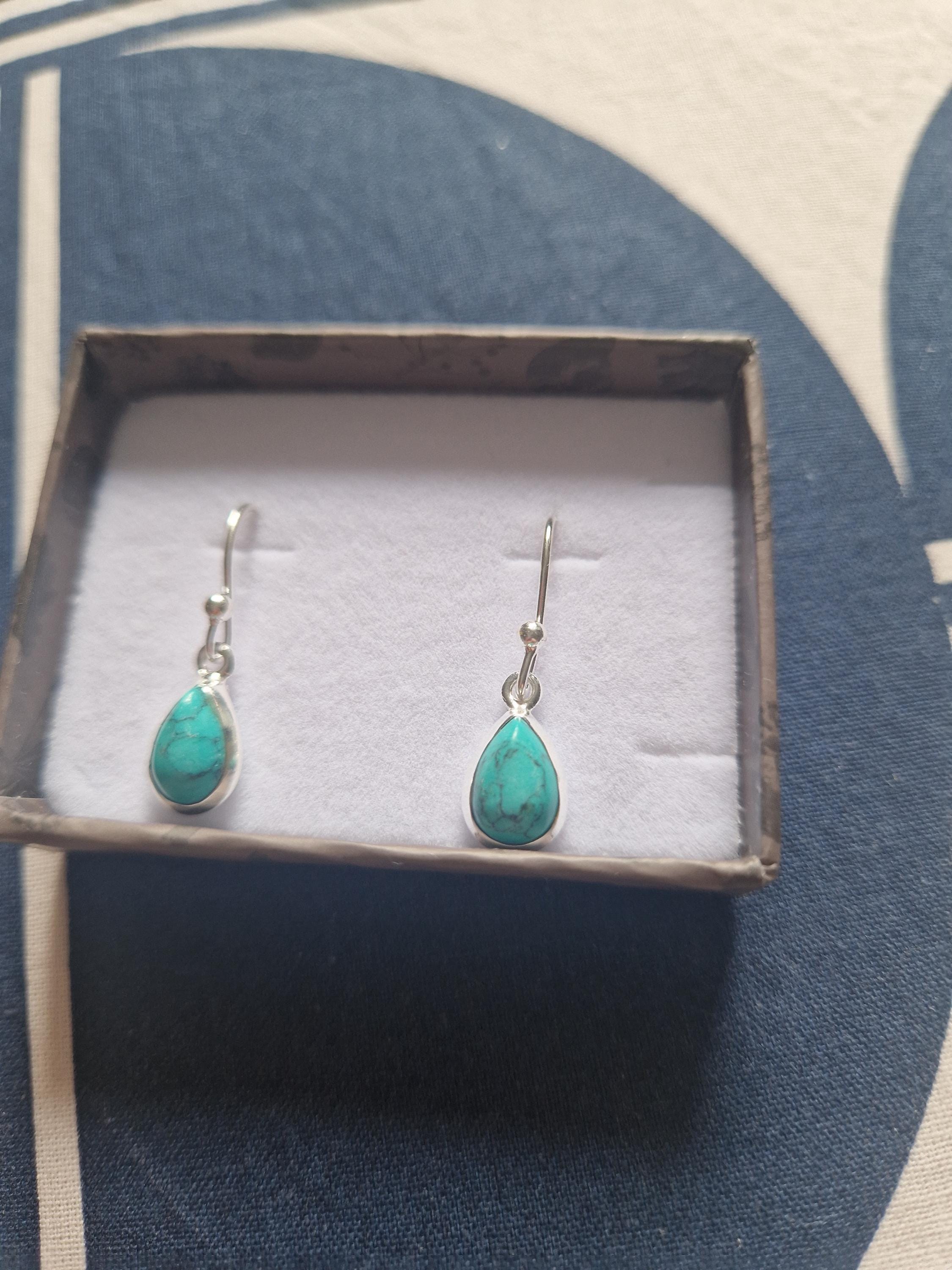 Sterling Silver Dangly Turquoise Teardrop Earrings
