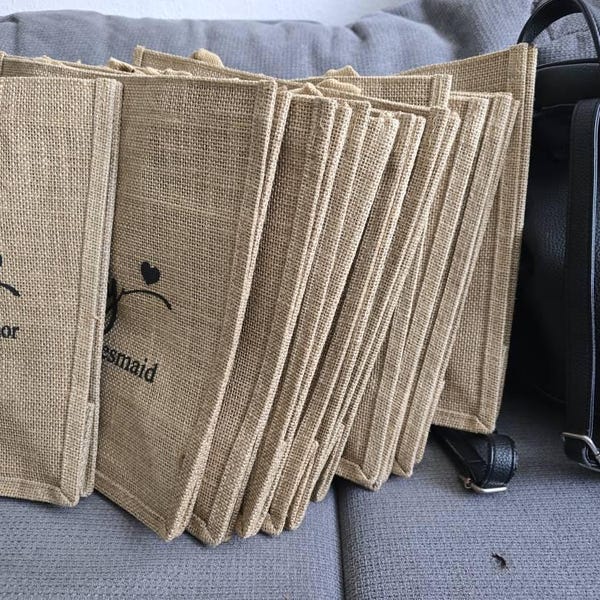 Custom Burlap Bridesmaid Gift Bag, Personalized Bachelorette Tote - Etsy
