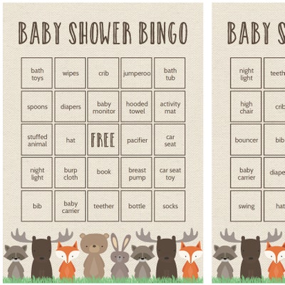 Woodland Baby Shower Bingo Cards Prefilled Bingo Cards AND Blank Cards ...