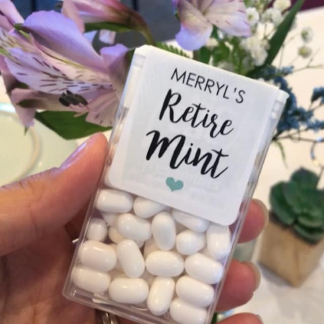 Retirement Party Tic Tac Labels - 24 Gold Confetti Stickers For Mint Favors