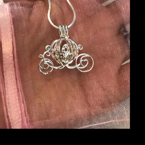 Cinderella Carriage Pearl Cage Silver Plated Charm Necklace Princess Cinderella Pick A Pearl or Wish Pearl Epcot Pumpkin Locket Cage + Silver Plated