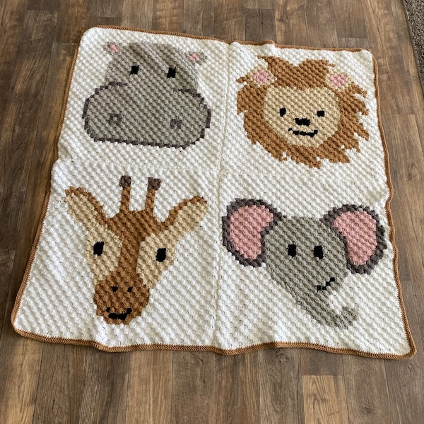 Safari Animals C2C Crochet Baby Blanket Pattern, Six Panel Nursery PDF ...