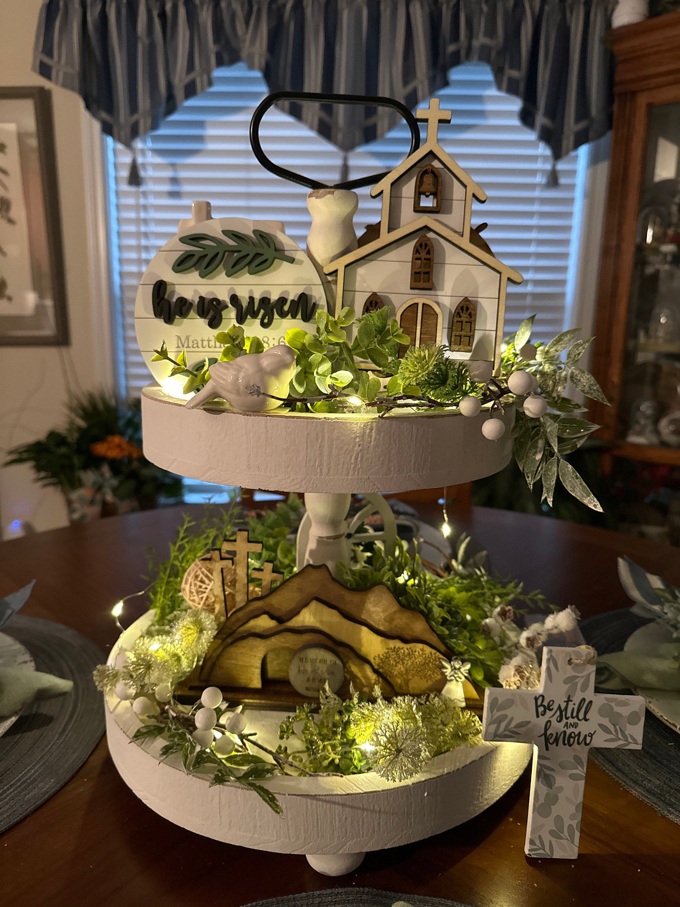 Easter Tiered Tray Decor , Easter Tier Tray , He Is Risen, Religious Easter Decor, Tier Tray Decor, Mini Wood Signs, 3D Signs, Easter Decor