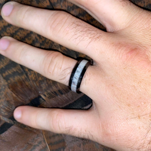 MJ Metals 6mm Deer Antler Inlay Tungsten Carbide Ring - Black Wedding Band, Size 9