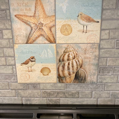 1912 2 Pc Sea Shells Sea Shore Tiles, Ocean Tiles, Decorative Tiles ...