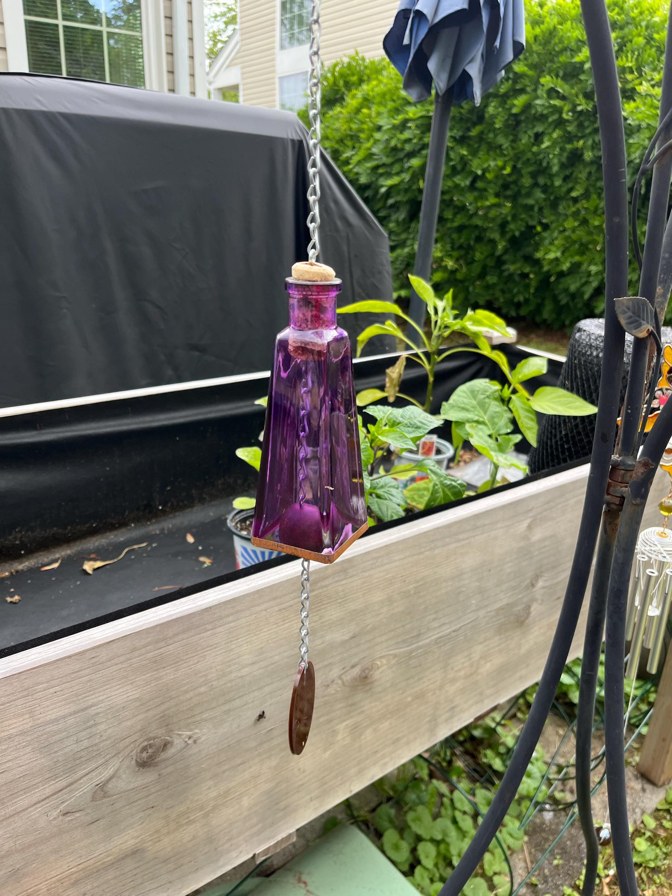 Glass Wind Chimes Made From Pyramid Shaped Bottles Hand Cut and Made Assorted Colors Outdoor Garden Patio Decor Unique