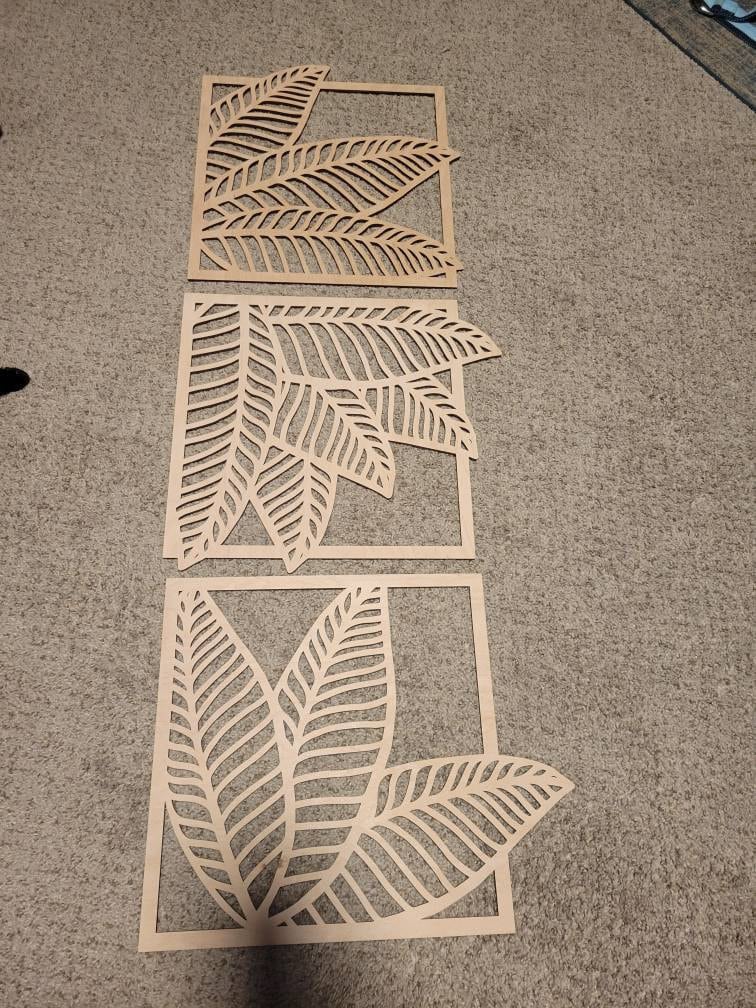 Palm leaf wall art, Leaves wall hanging, Banana leaf wall decor, Wood panel wall art, Set of 3 wall art nature, Boho leaf wall art