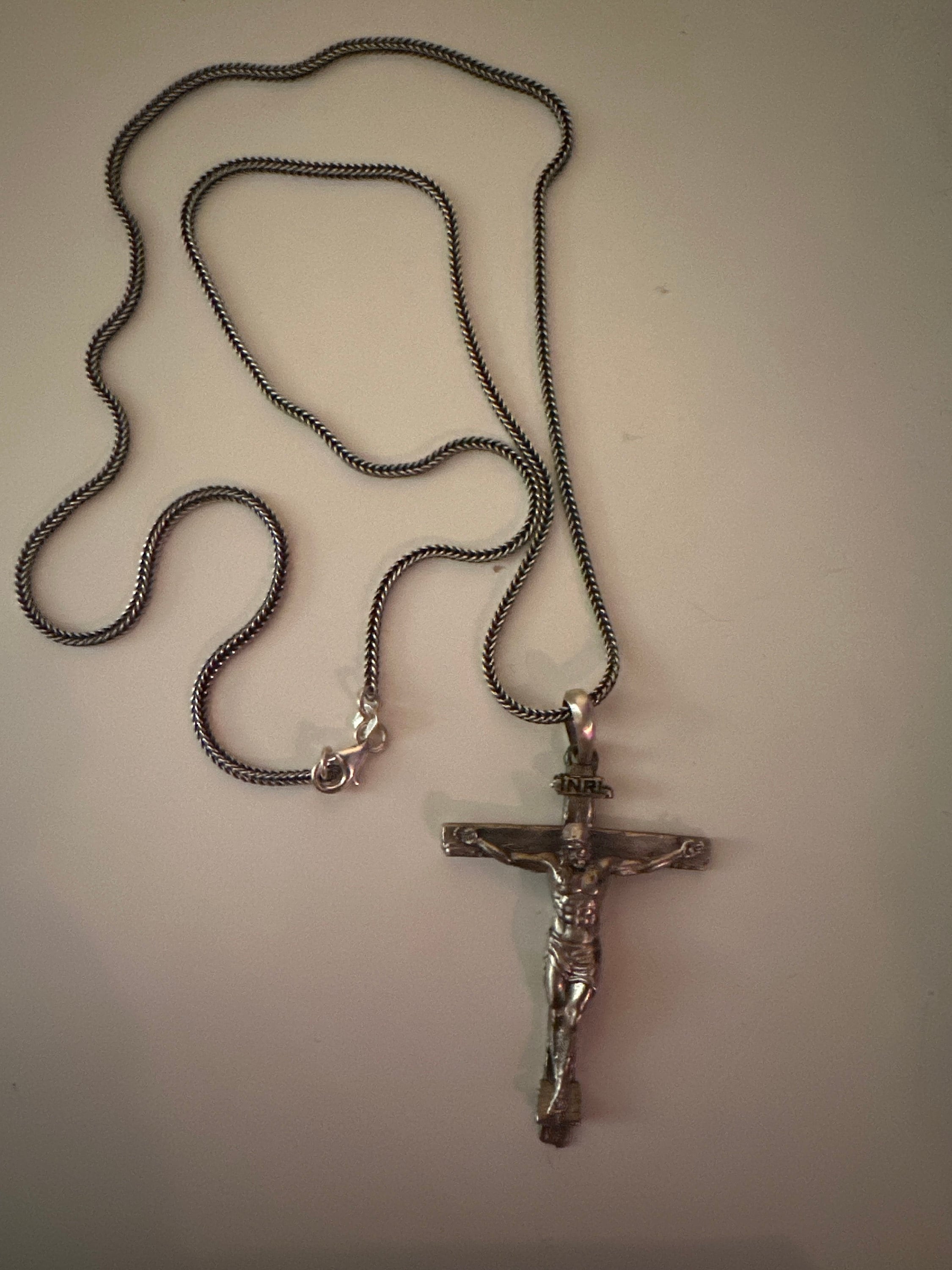 Handmade Silver Jesus Crucifix Necklace,3D Jesus Relief Cross Savior Pendant,Engraved Jesus Religious Charm,Silver Man Necklace,Gift For Men