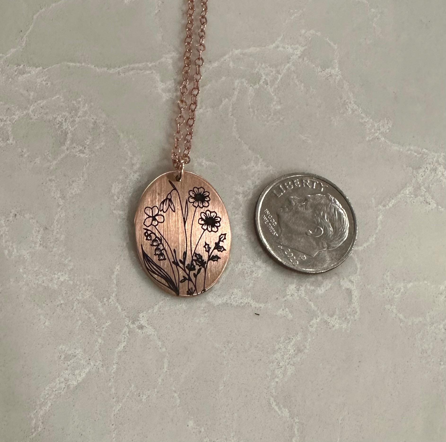 Multi Birth Flower Necklace • Flower Necklace • Floral Pendant Necklace • Mother&#39;s Day Gift • Gift for Mom • Flower Birth Month Oval BFL