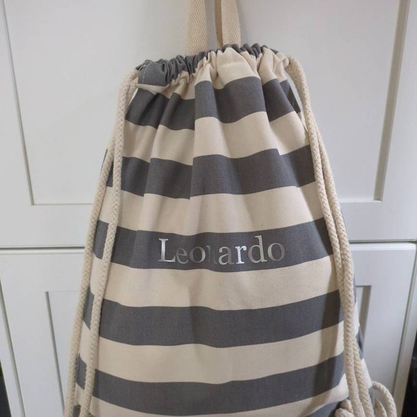 Personalised Nautical Drawstring Bag, Printed Striped Bag, Gym Bag ...