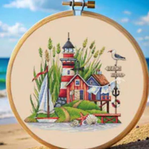 July Lighthouse Summer Seascape: July Lighthouse Cross Stitch Pattern - Instant ...