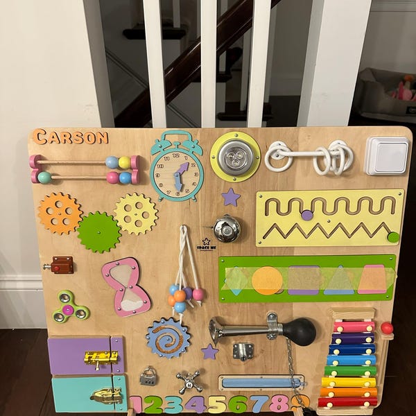 Montessori Busy Board for Toddlers, Wooden Sensory Board, Baby Learning ...