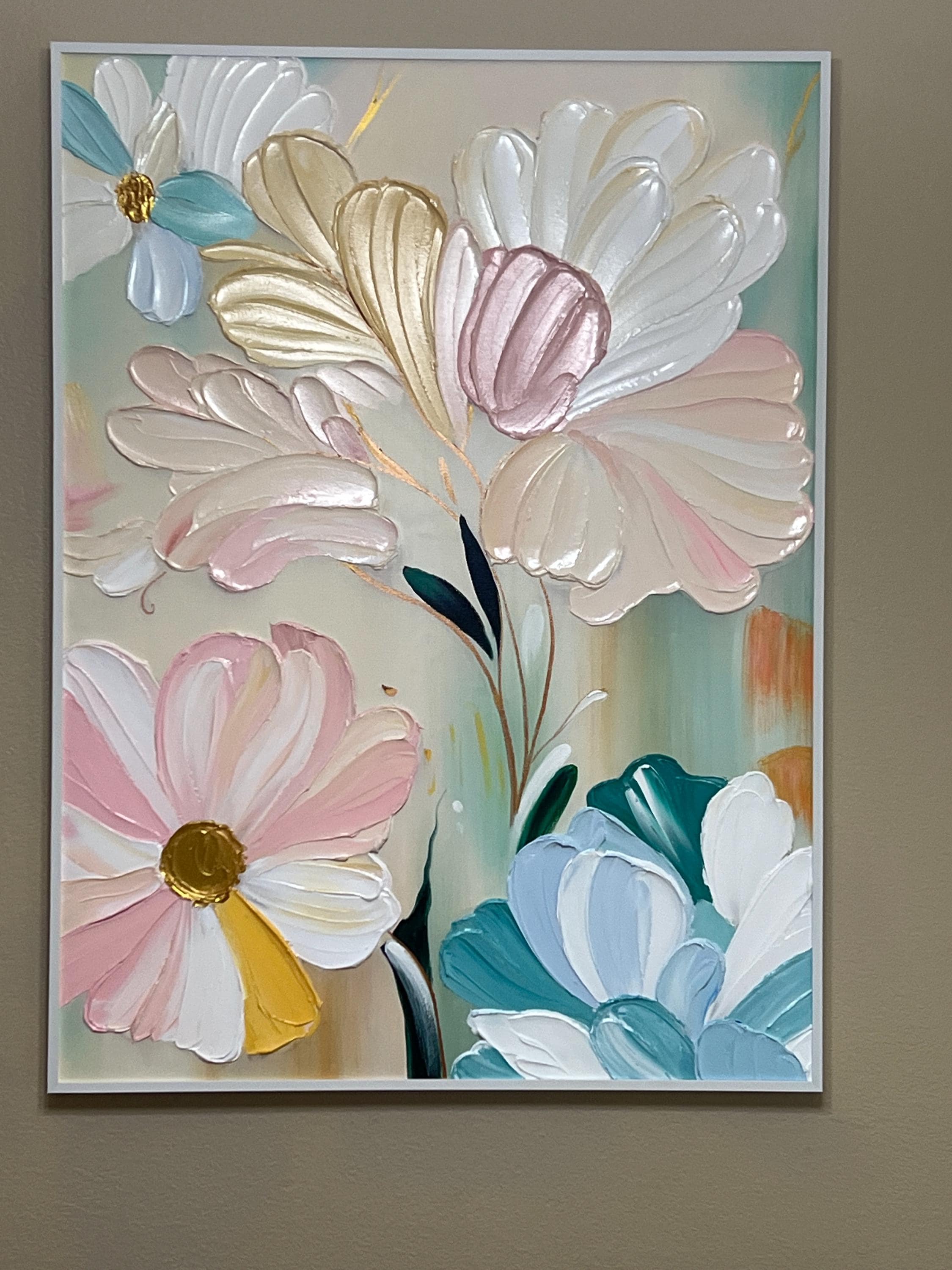 3D Floral Painting on Canvas,original acrylic painting,modern pink flowers wall Art for Living Room home decor wall decor textured Fancy Art