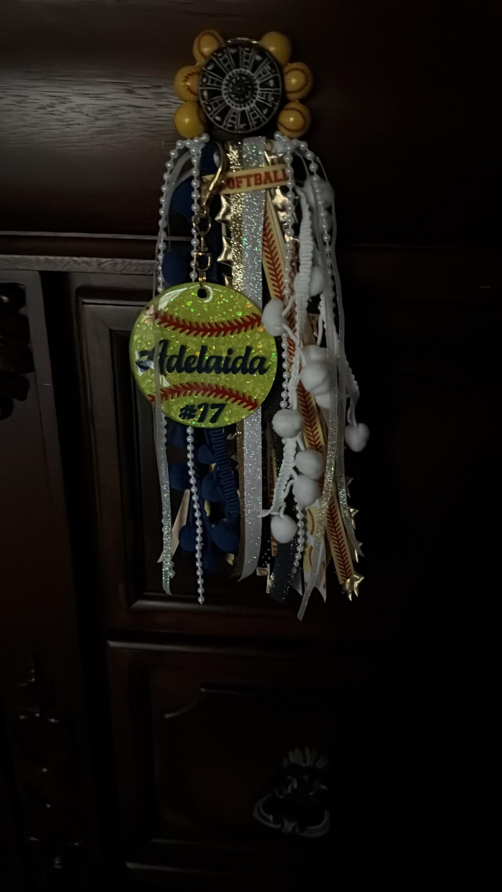 Custom, Glitter Softball Keychain/Bag Tag
