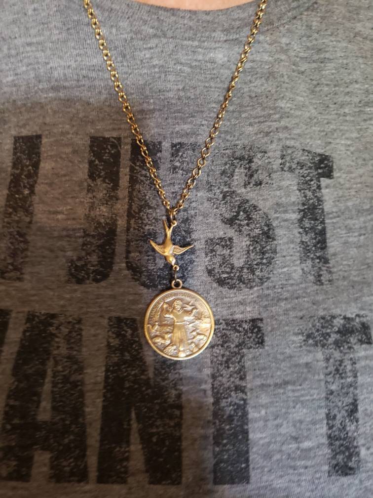 Vintage Jewelry - Vintage Necklace - Saint Francis necklace - Brass Necklace - Religious jewelry - Catholic necklace - handmade jewelry