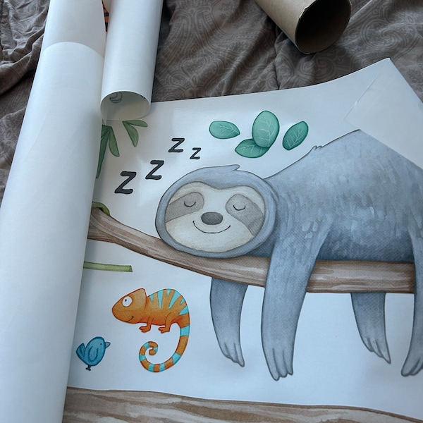 Sleepy Sloth Fabric Wall Decal, Sloth Nursery, Watercolour Decor ...