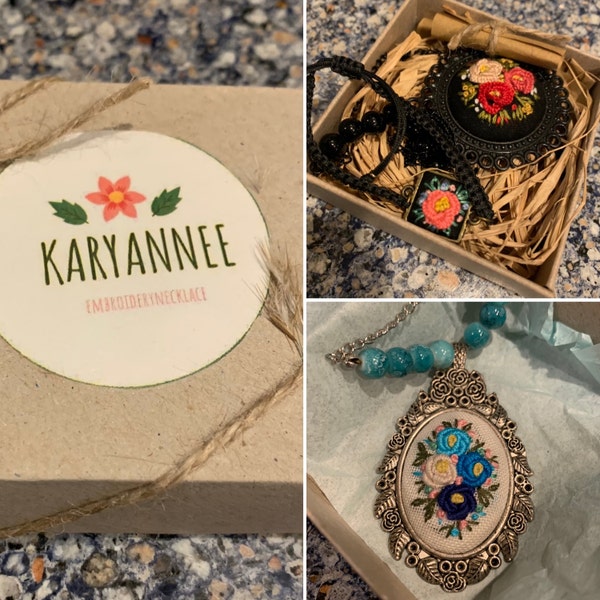Embroidery Necklace ,embroidered Necklace Pendant,handmade Floral ...