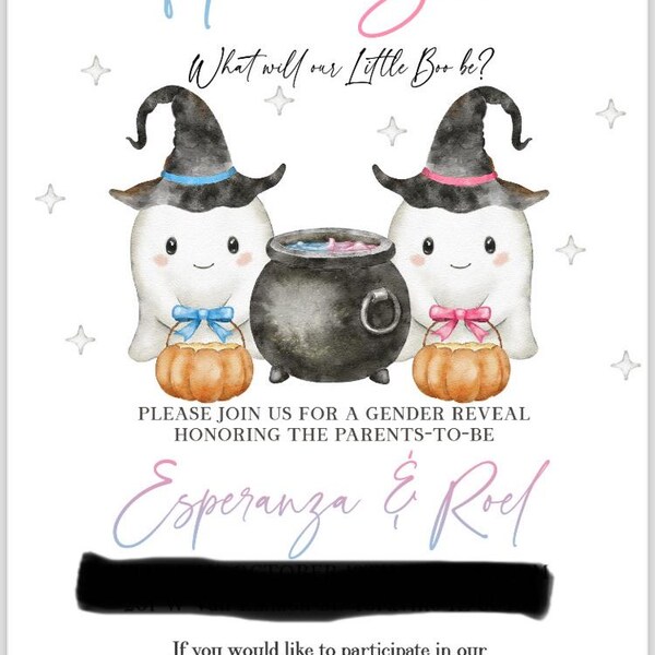 Little Boo Gender Reveal Invitation EDITABLE, Halloween Gender Reveal ...