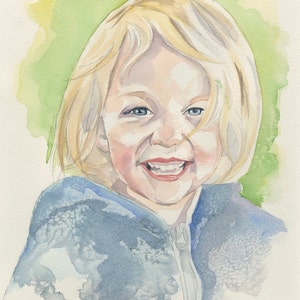 Custom Watercolor Child Portrait, Hand Painted From Photo Kid Portrait ...