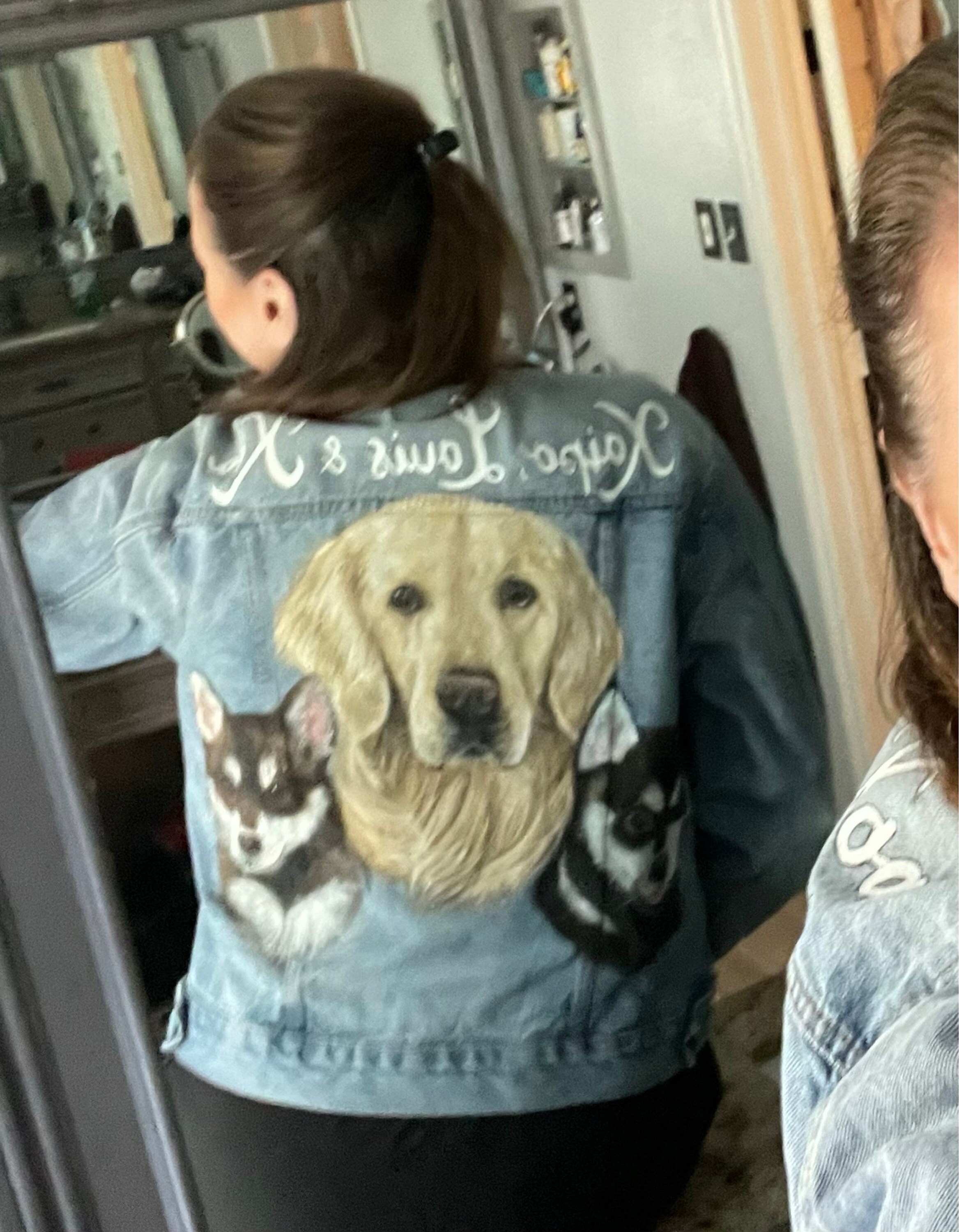 Pet Portrait Custom Denim Jacket- Hand-Painted vintage Adult denim jean Jacket- Paint from photo personalised painted pet design