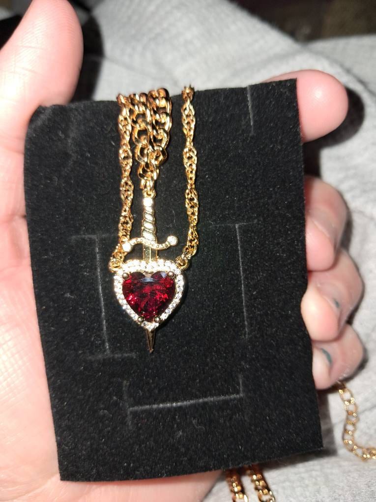 Heart and Sword Necklace - Couple Necklaces - Gold Plated