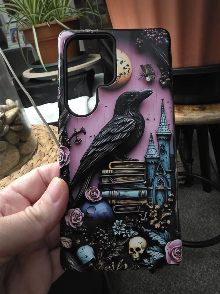 Gothic purple Bookshelf Phone Case Dark Academia Witch Skull floral Book Lover Reading iPhone 16 15 14 13 12, Galaxy S25, Pixel 9 pro case
