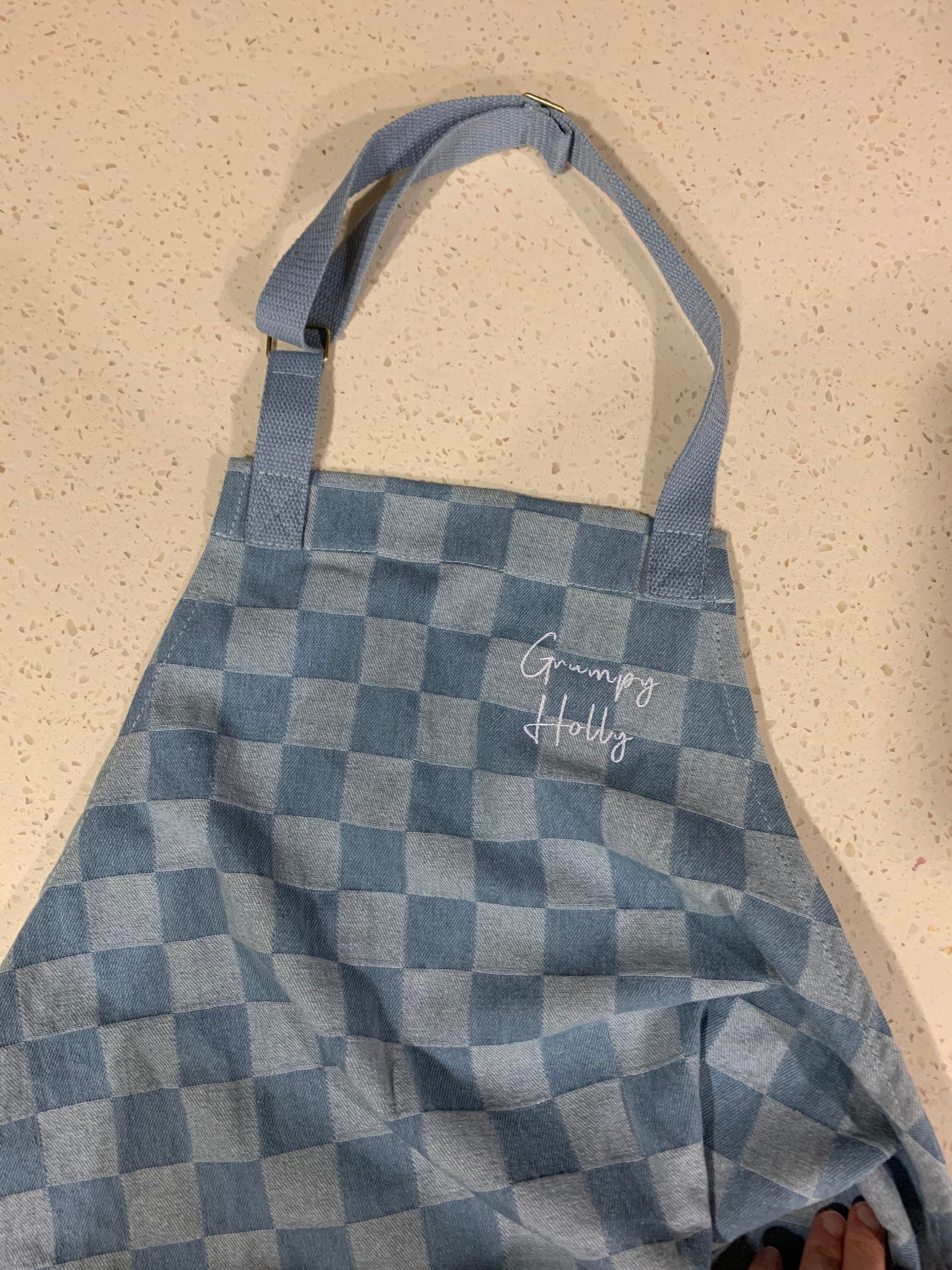 Custom Denim Chambray Checkered Apron for Men and Women, Embroidered Adult Apron Pocket, Cooking Monogram, Personalized, Holiday Commercial