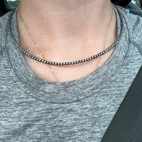 Collana Di Perle Rotonde Navajo Da 4 Mm - 16"/Nativo Americano/Navajo/Infilata A Mano/Argento Sterling/Con Perline/Sud-ovest/Boho/Perline/Sud-ovest - Italia - Foto 11