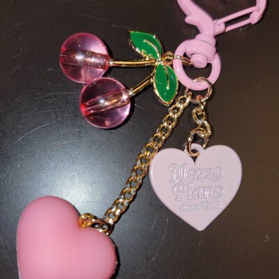 Pink Cherry Keyring With Heart Clasp Cute Heart Keychain - Etsy