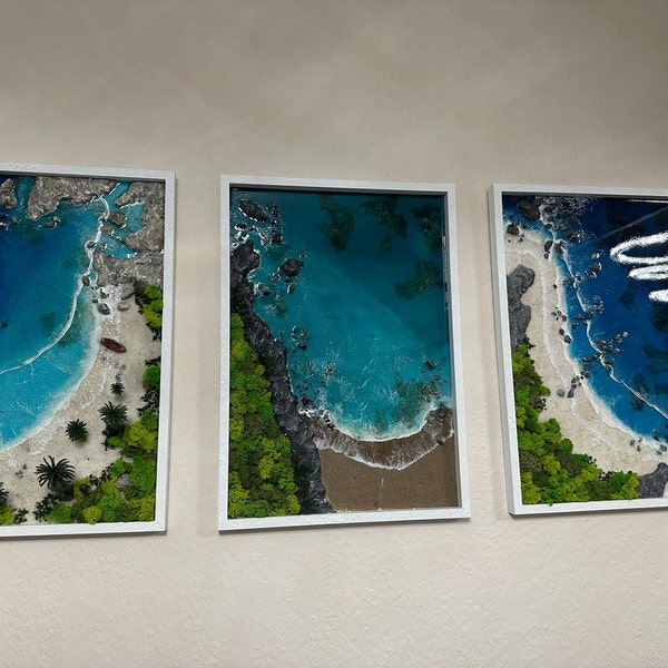 Large Ocean Themed Resin Wall Art, 3D Realistic Epoxy Wave, Ocean Scenery Artwork, Coastal ...