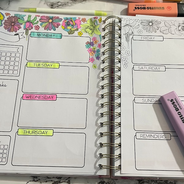Printable Colouring WEEKLY Planner Inserts Fits Happy Planner Classic ...
