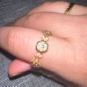 Combined Birth Flower Ring, Birth Flower Ring Gold, Dainty Birth Flower Ring, Birthstone Ring with Birth Flower, Family Gift, XW212