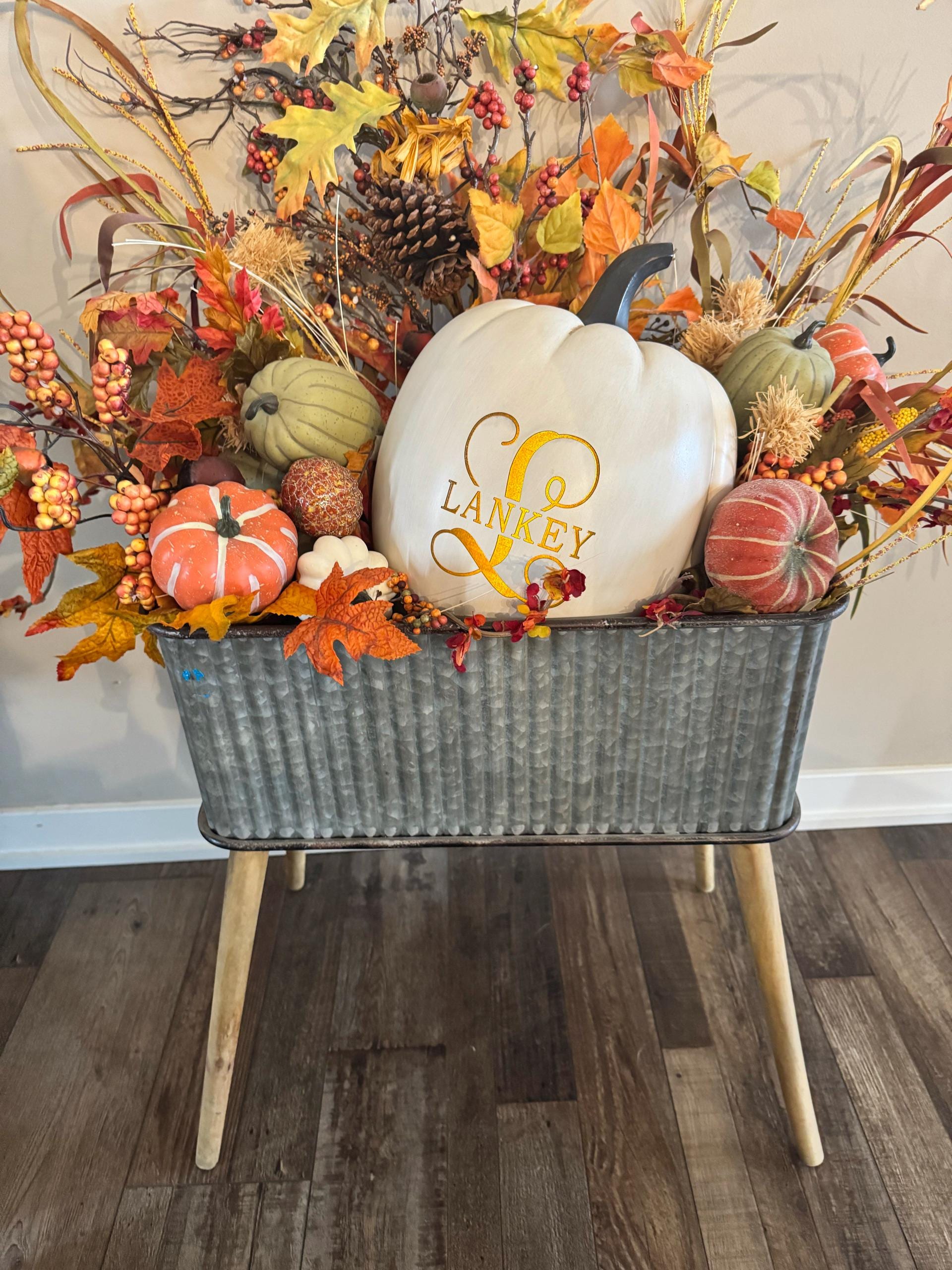 Personalized Light Up Family Name & Initial Pumpkin - Halloween Décor - Fall Décor - Available In 3 Sizes - Choose From 4 Colors